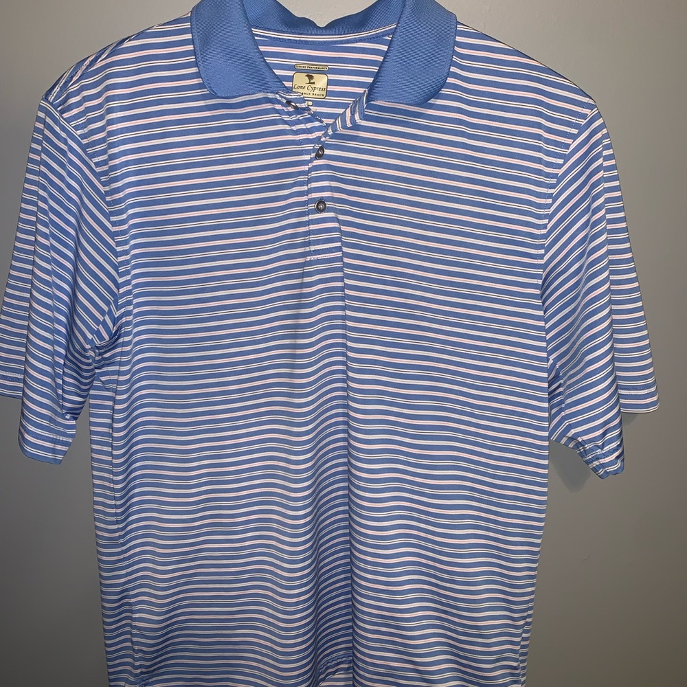 Dry Fit Lone Cypress Polo Blue and White Large